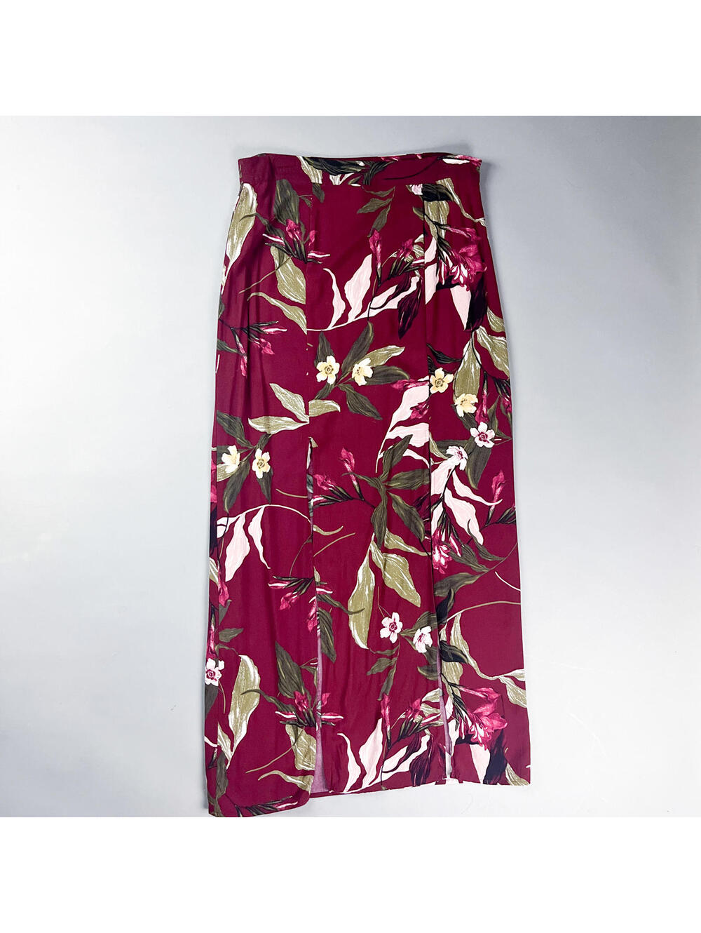 Y2K Floral Print Rayon Maxi Skirt in Burgundy